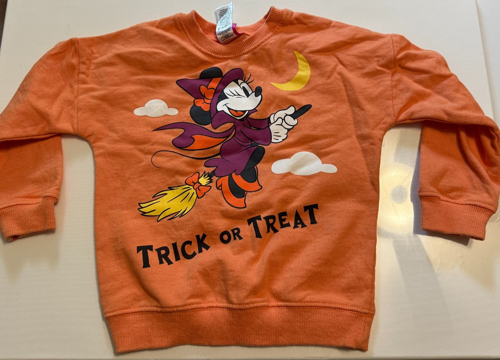 Disney Minnie Mouse Halloween Sweatshirt Trick Or Treat Witch Orange Kids 4T